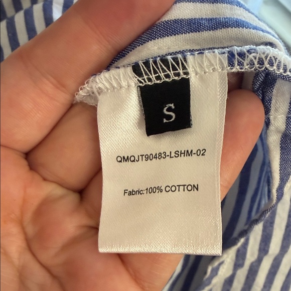 Blue & White Striped Button Front Shirt Dress Collared Midi Casual - Picture 6 of 6